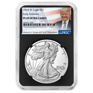 2025-W Proof $1 American Silver Eagle NGC PF69UC ER Trump Label Retro Core