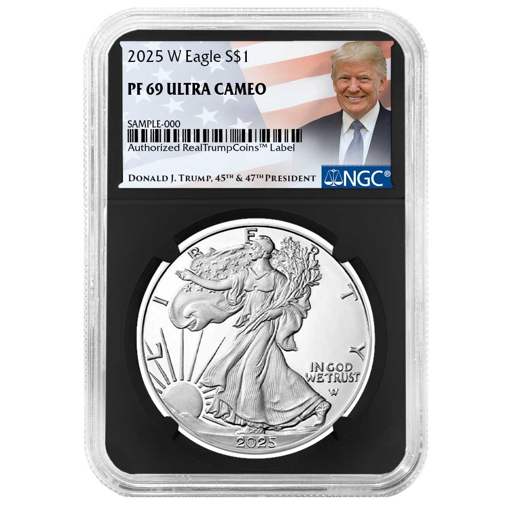 2025-W Proof $1 American Silver Eagle Trump Label - Pinehurst Coins