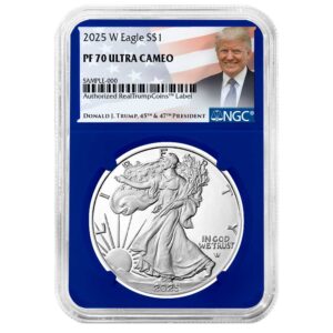 2025-W Proof $1 American Silver Eagle NGC PF70UC Trump Label Blue Core