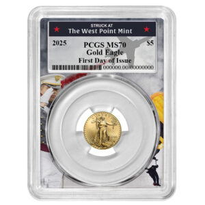 2025 $5 American Gold Eagle 1/10 oz PCGS MS70 FDOI West Point Frame