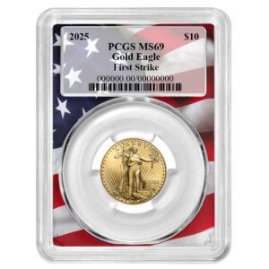 2025 $10 American Gold Eagle 1/4 oz PCGS MS69 FS Flag Frame
