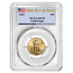 2025 $10 American Gold Eagle 1/4 oz PCGS MS70 FDOI Flag Label