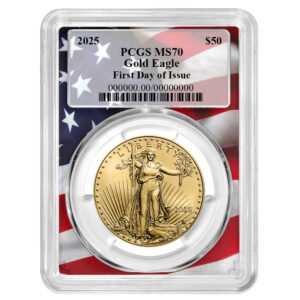 2025 $50 American Gold Eagle 1 oz PCGS MS70 FDOI Flag Frame