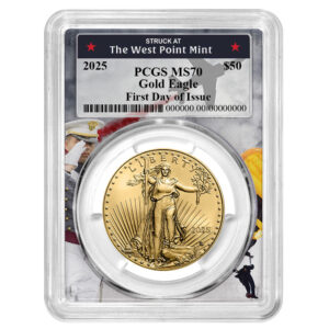 2025 $50 American Gold Eagle 1 oz PCGS MS70 FDOI West Point Frame