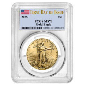 2025 $50 American Gold Eagle 1 oz PCGS MS70 FDOI Flag Label