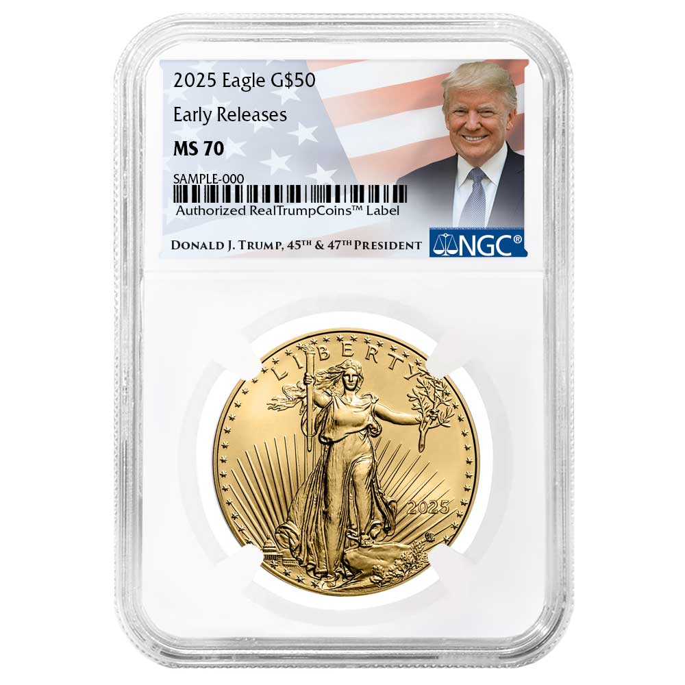 2025 $50 American Gold Eagle 1 oz NGC MS70 ER Trump Label