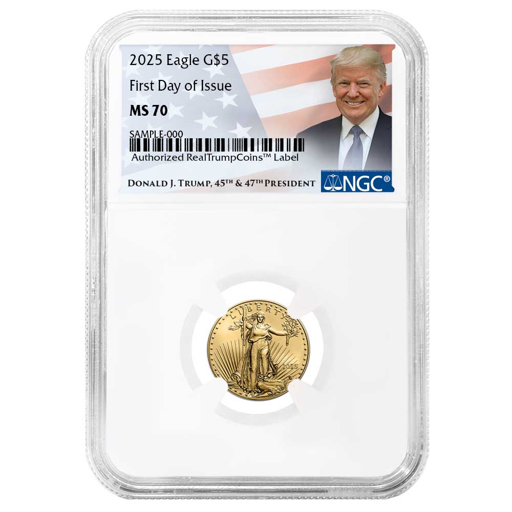 2025 $5 American Gold Eagle 1/10 oz FDI Trump Label - Pinehurst Coins