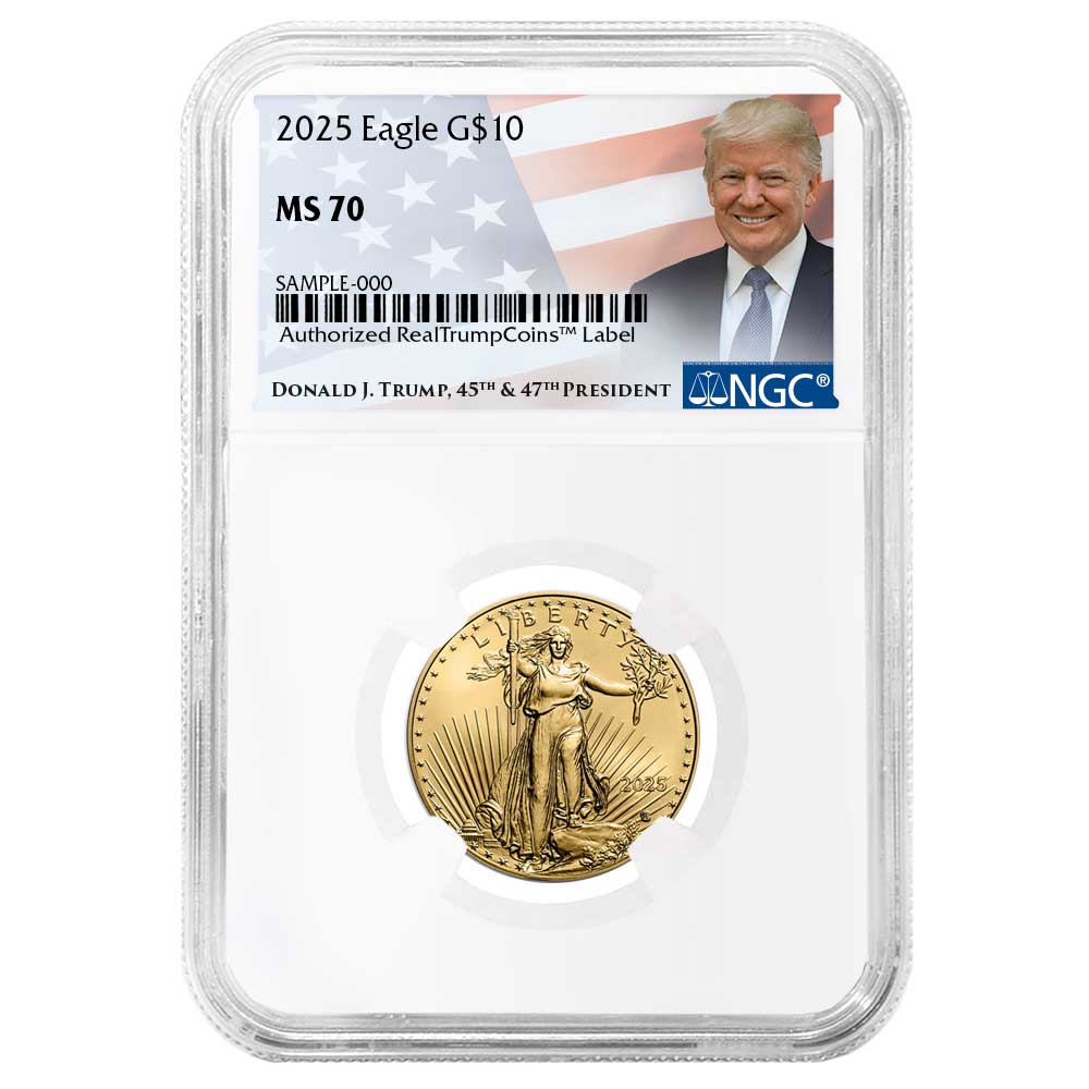 2025 $10 American Gold Eagle 1/4 oz Trump Label - Pinehurst Coins