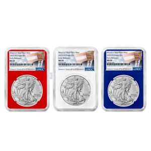 2025 (W) $1 American Silver Eagle 3pc Set NGC MS69 ER Trump Label Red White Blue