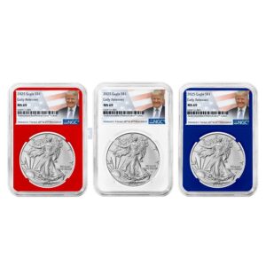 2025 $1 American Silver Eagle 3pc Set NGC MS69 ER Trump Label Red White Blue