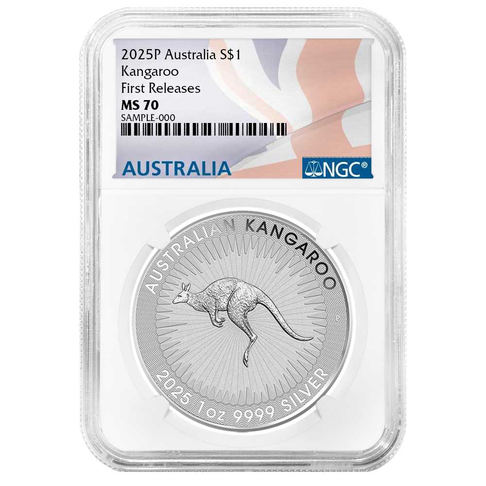 2025 $1 Australia Silver Kangaroo NGC MS70 FR Australia Flag Label