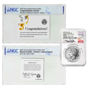 2023 $1 Peace Dollar Directors Strike COA #005 NGC MS70 Mike Castle Signature Flag Label