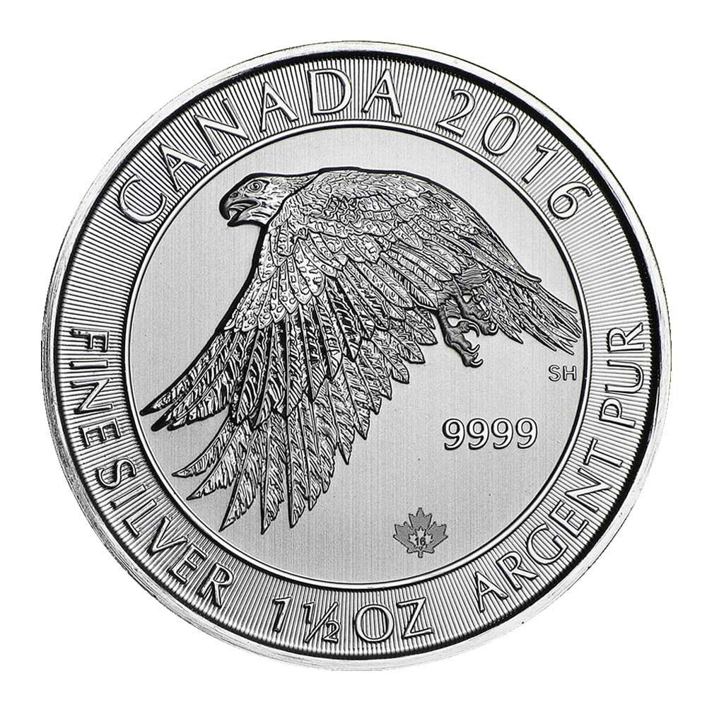 2016 $8 Canadian Silver 1.5 Troy oz White Falcon