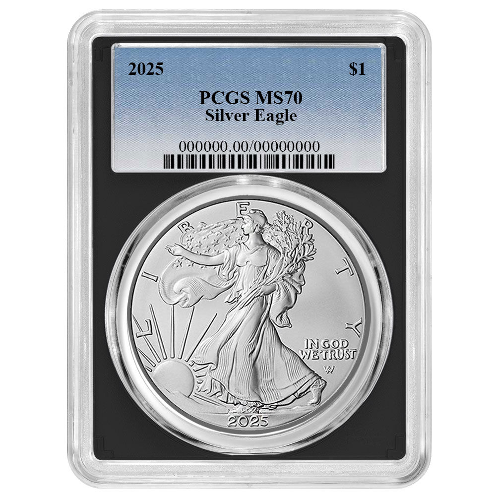 2025 $1 American Silver Eagle PCGS MS70 Blue Label Black Frame