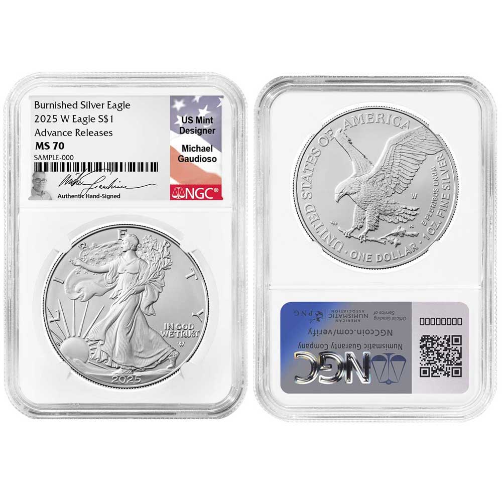 2025-W Burnished $1 American Silver Eagle AR Gaudioso Flag
