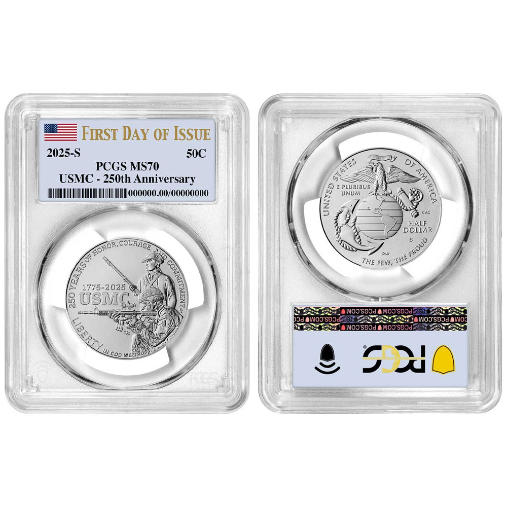 2025-S 50セント UNC クラッド 米海兵隊 250周年記念 記念金貨 PCGS MS70
