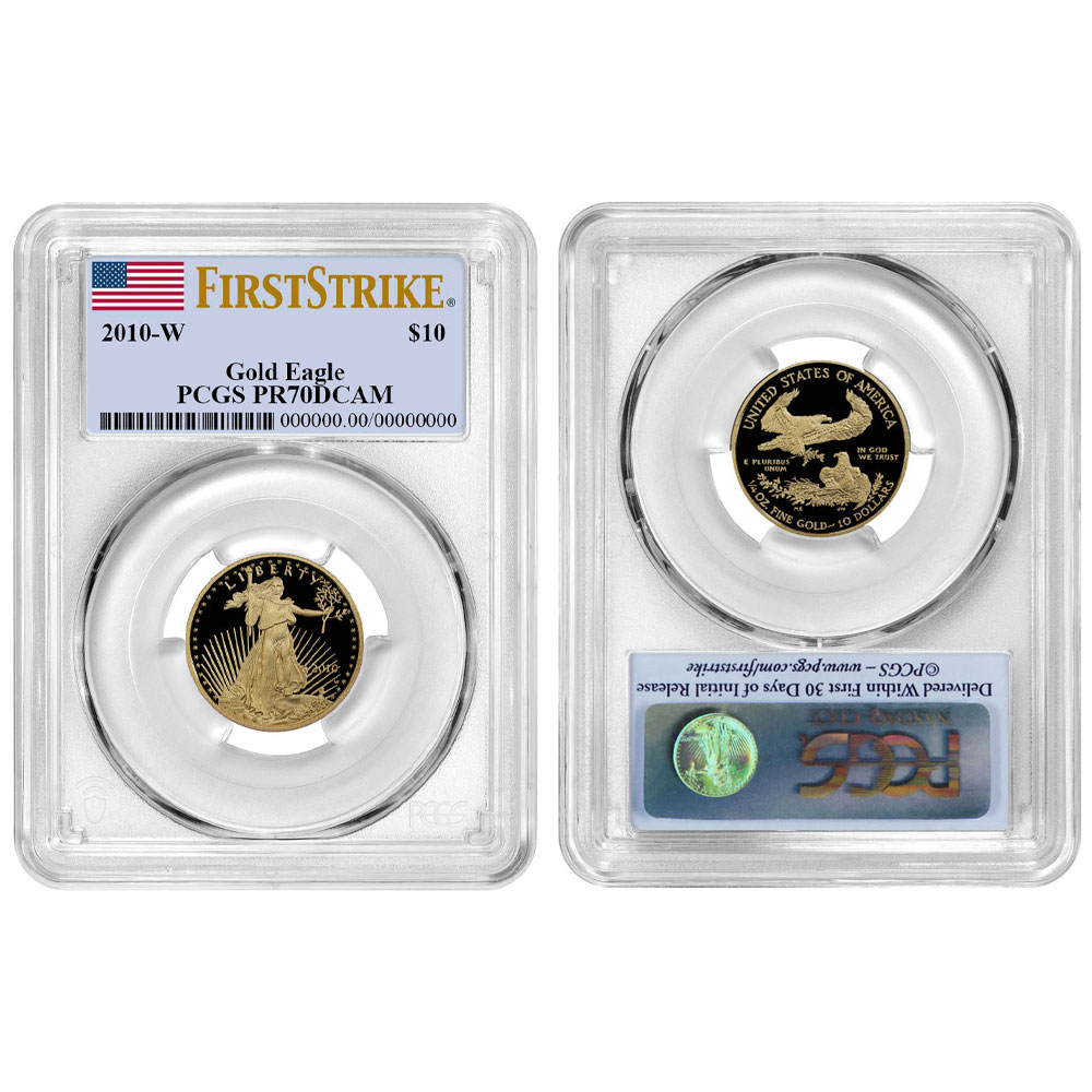 2010-W Proof $10 American Gold Eagle 1/4 oz PCGS PR70DCAM FS Flag Label -  Pinehurst Coins