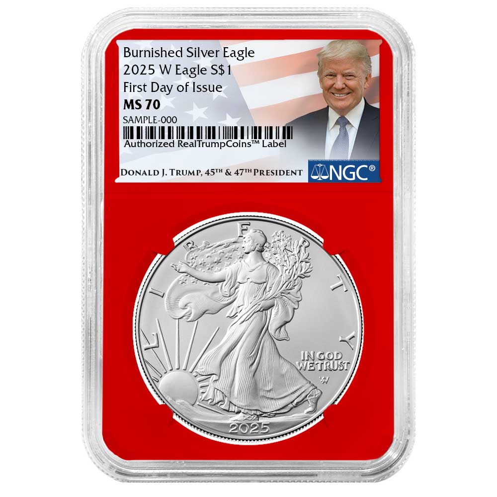 2025-W Burnished $1 American Silver Eagle FDI Trump Label
