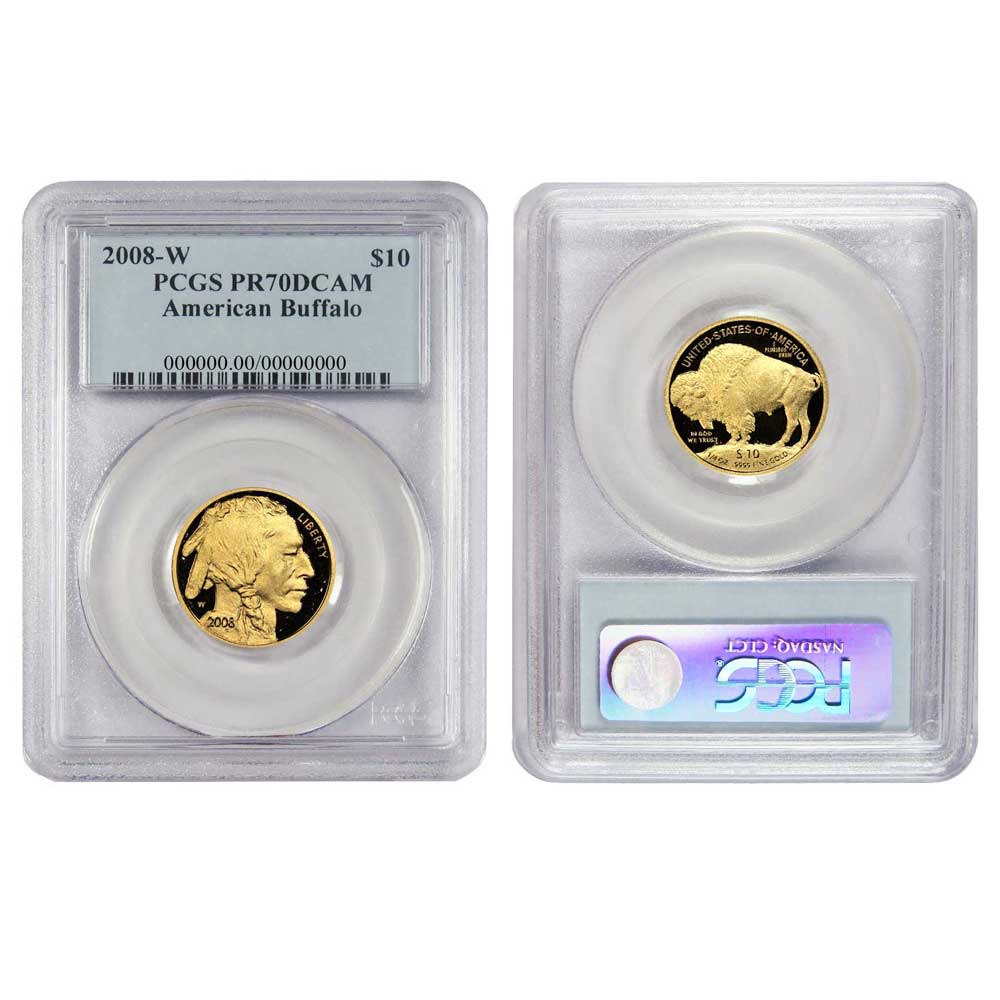 2008-W Proof $10 American Gold Buffalo 1/4 oz PCGS PR70 Blue Label -  Pinehurst Coins