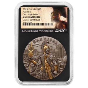 2025 Hannibal 2 oz High Relief Silver Antiqued & Gold Gilded NGC MS70 Legendary Warriors Label Retro Core