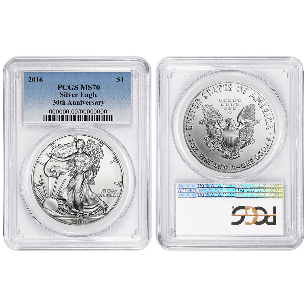 2016 $1 American Silver Eagle 30th Anniversary PCGS MS70