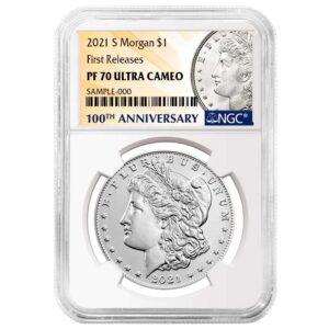 2021-S $1 Morgan Silver Dollar NGC MS70 FR 100th Anni. Label