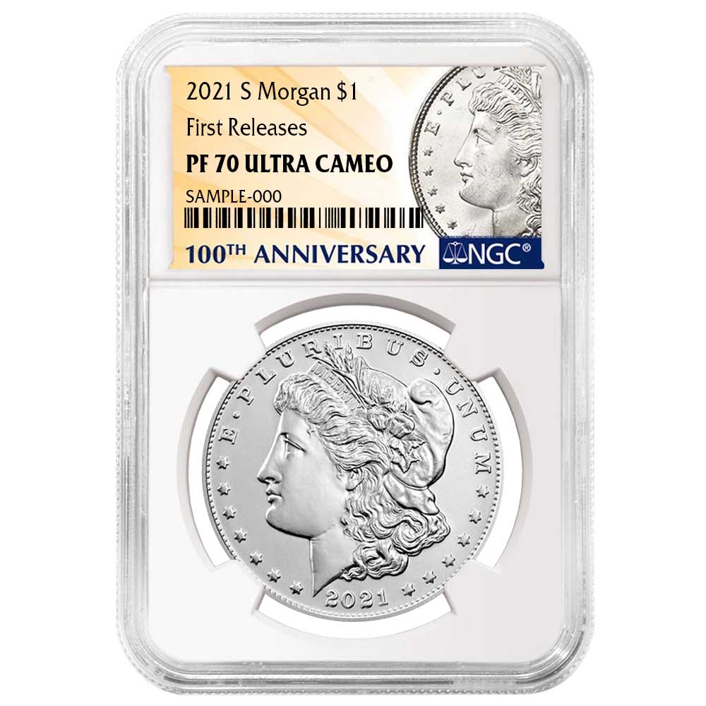 2021-S $1 Morgan Silver Dollar NGC MS70 FR 100th Anni. Label