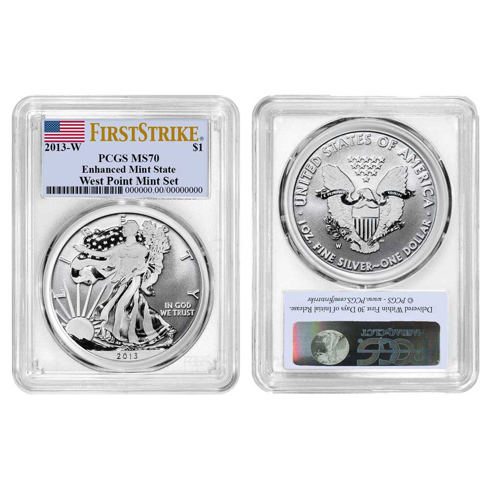 2013-W Enhanced $1 American Silver Eagle PCGS MS70 FS Flag Label