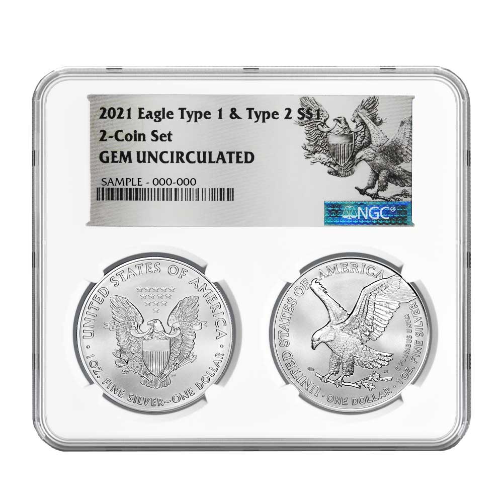 2021 $1 Type 1 and Type 2 Silver Eagle Set
