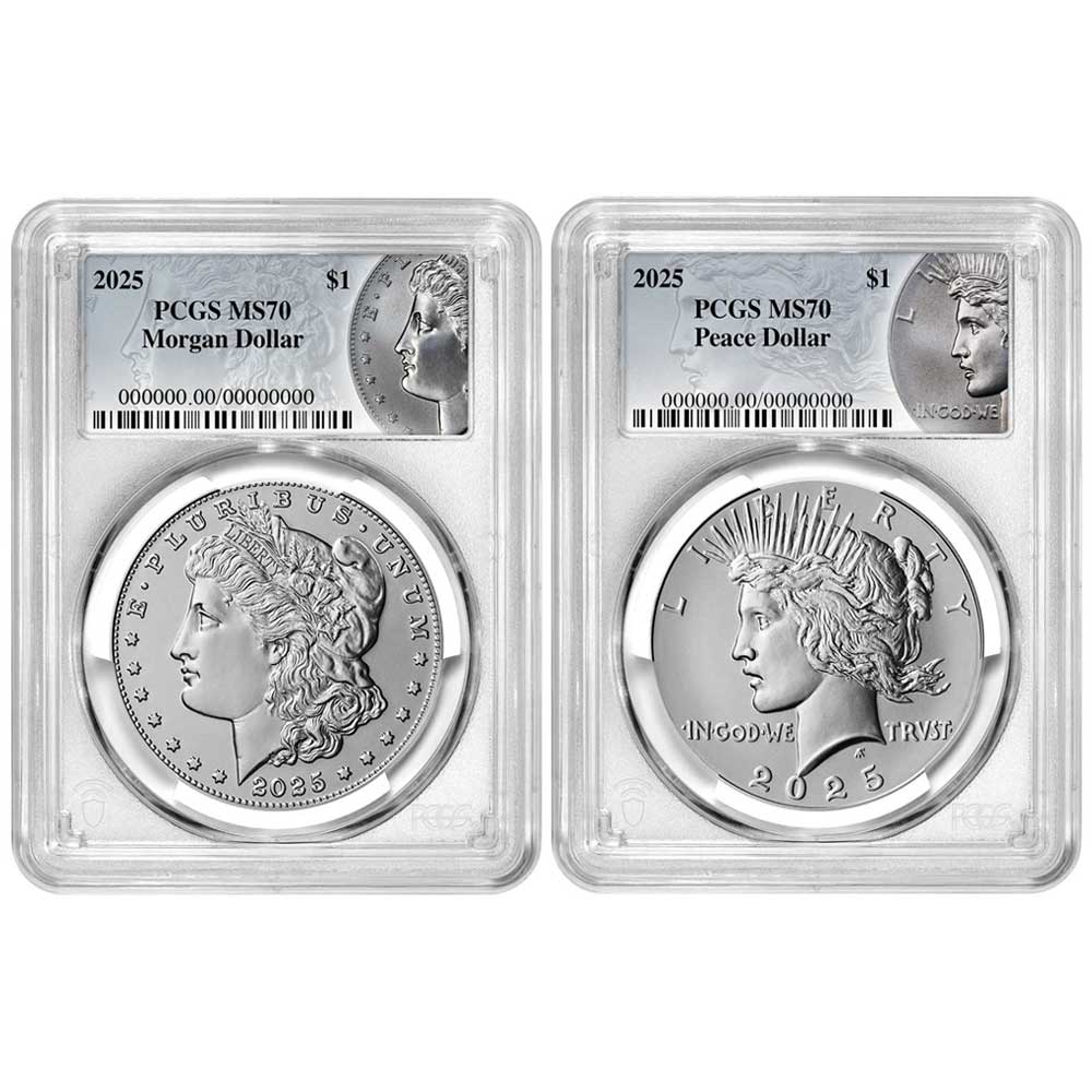 2025 $1 Morgan and Peace Silver Dollar 2pc Set PCGS MS70 Morgan