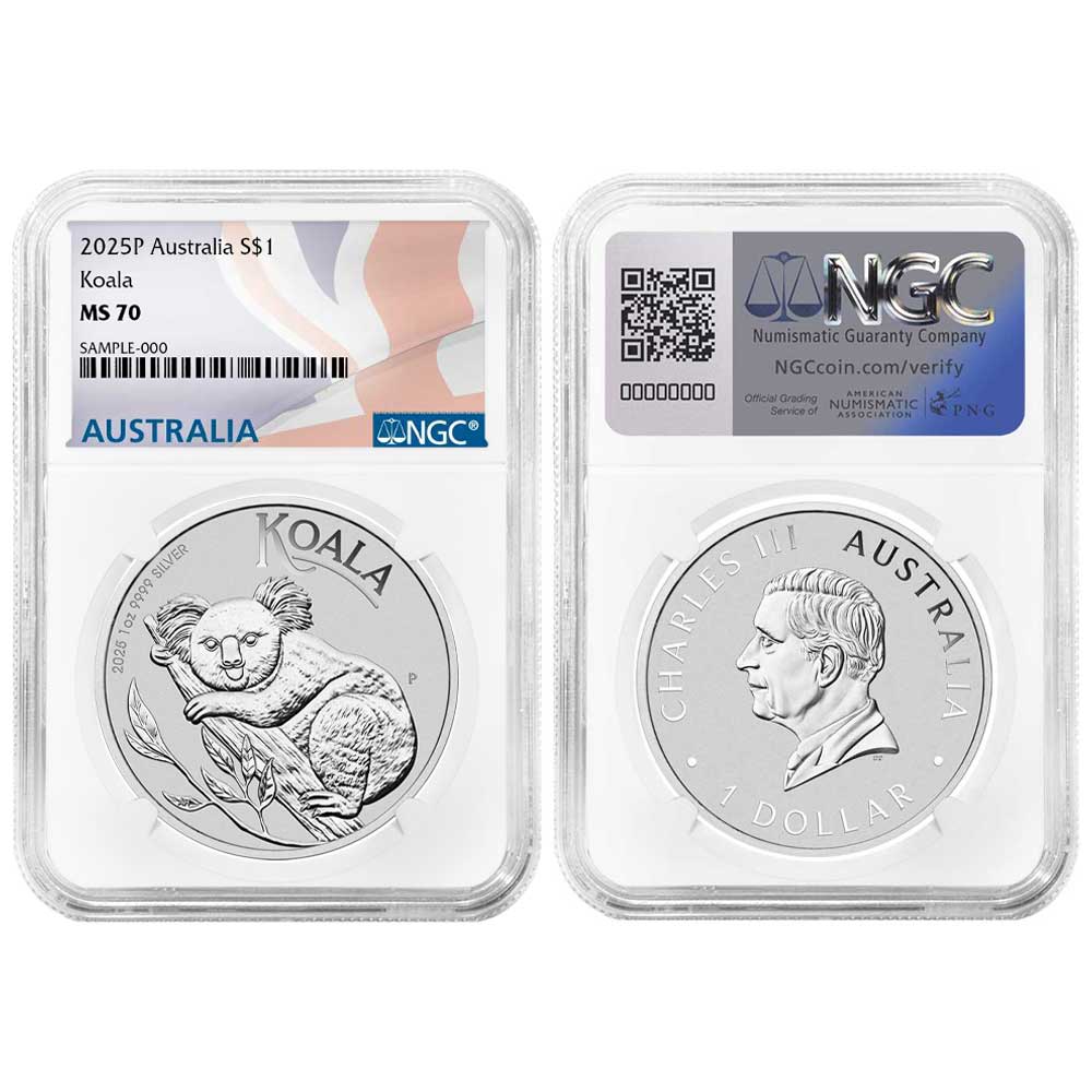 2025-P $1 Australian Silver Koala NGC MS70 Australia Flag Label