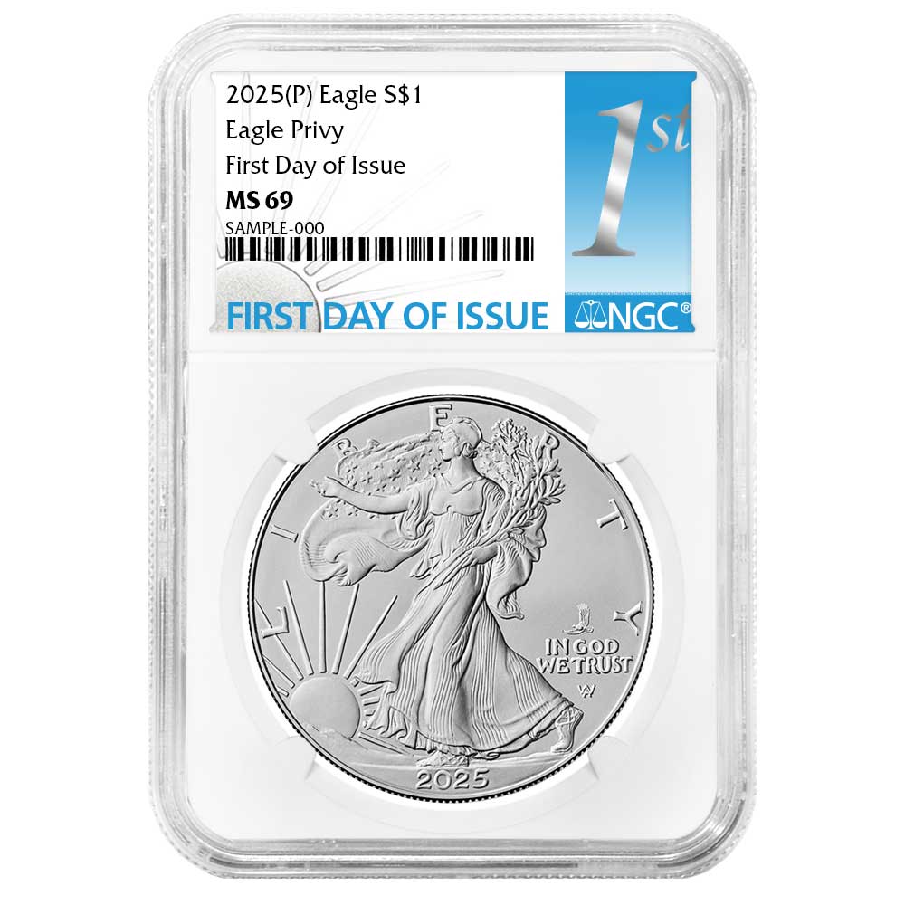2025 (P) $1 American Silver Eagle First Eagle Privy NGC MS69 FDI