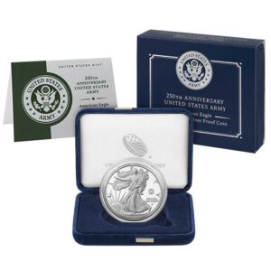 2025-W Proof $1 American Silver Eagle Army Privy 250th Anniversary Box, OPG & COA