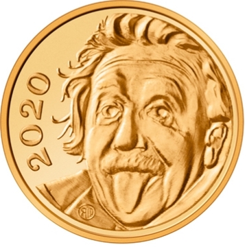 Swissmint’s ¼ Franc Albert Einstein Coin depicted up close