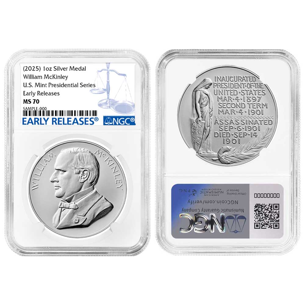 2025 William McKinley Silver Presidential Medal 1 oz NGC MS70 ER