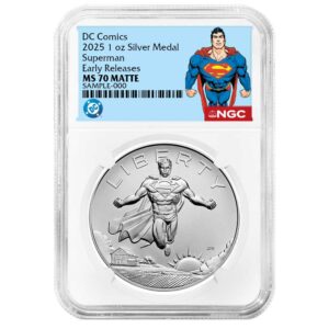 2025 Superman DC Comics 1 oz Silver Medal NGC MS70 ER Superman Label