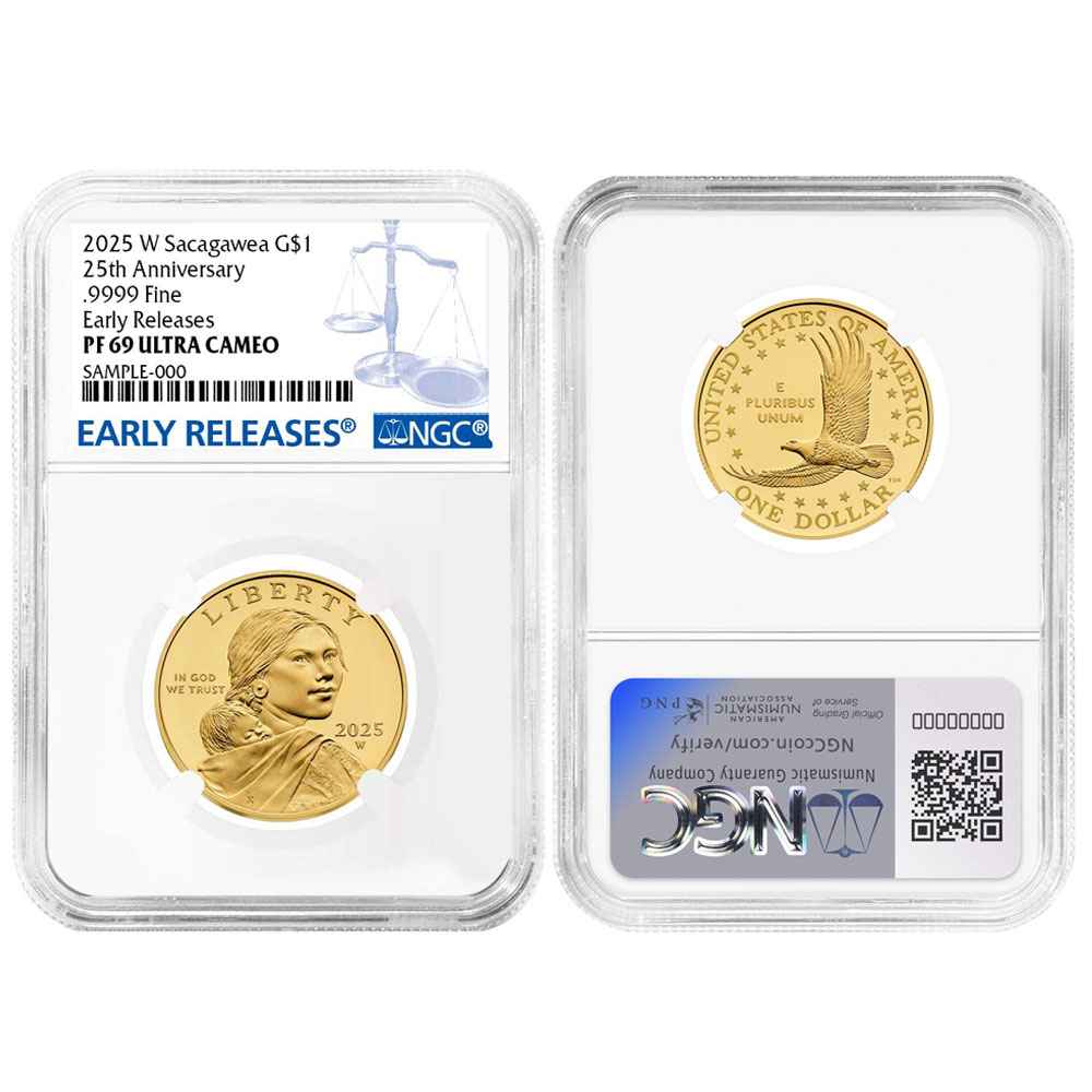 2025-W Proof $1 Gold Sacagawea Dollar 25th Anniversary NGC PF69UC