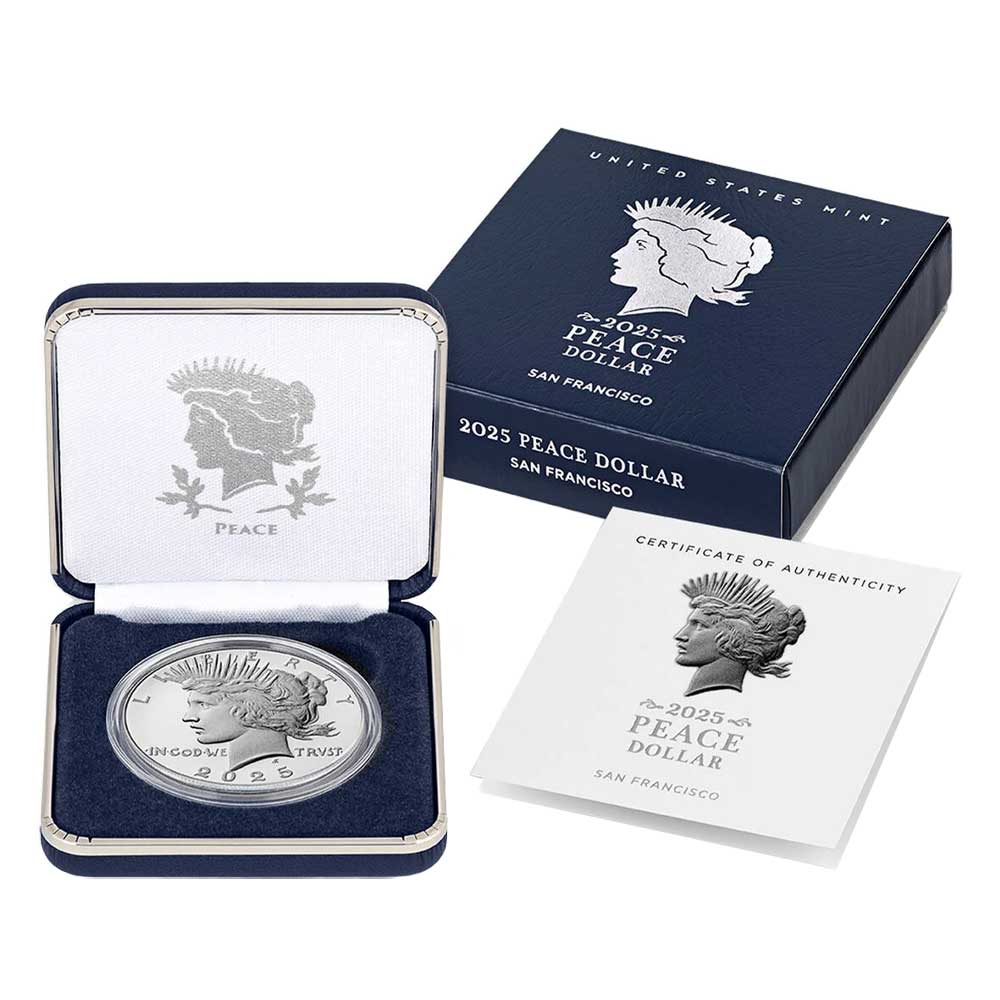 2025-S Proof $1 Peace Silver Dollar Box, OGP & COA - Pinehurst Coins