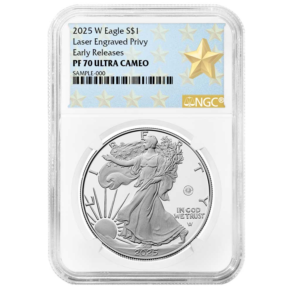 2025-W Proof $1 American Silver Eagle Laser Beam Privy NGC PF70UC ER West Point Star Label