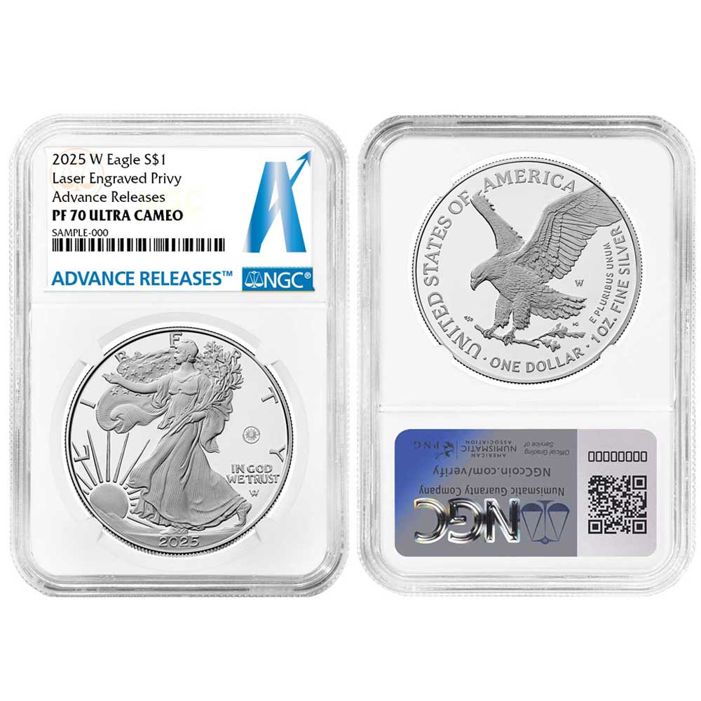 2025-W Proof $1 American Silver Eagle Laser Beam Privy - Pinehurst