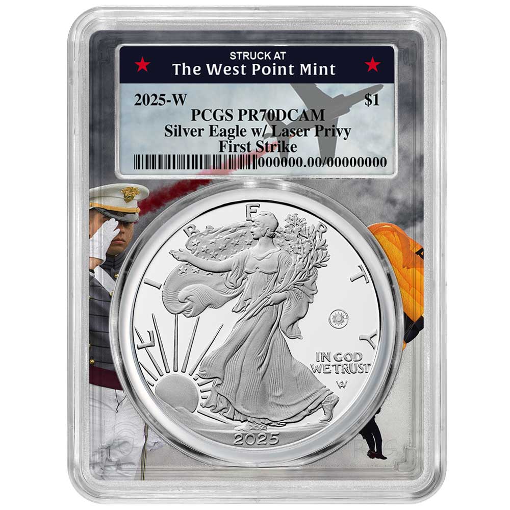 2025-W Proof $1 American Silver Eagle Laser Beam Privy PCGS PR70DCAM FS West Point Frame