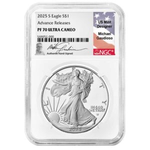 2025-S Proof $1 American Silver Eagle NGC PF70UC AR Michael Gaudioso Flag Signature Label
