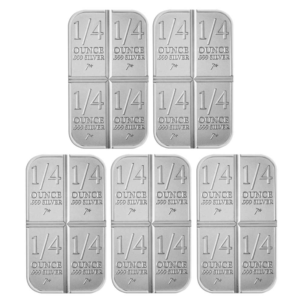 Lot of 5 - 1 Troy oz Divisible .999 Fine Silver Bar Sealed (1/4 oz x 4 ...