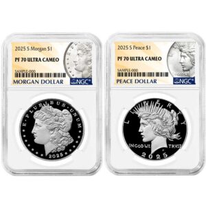 2025-S Proof $1 Morgan and Peace Silver Dollar 2pc Set NGC PF70UC Morgan & Peace Label