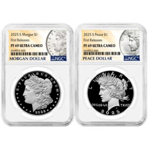 2025-S Proof $1 Morgan and Peace Silver Dollar 2pc Set NGC PF69UC FR Morgan & Peace Label