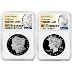 2025-S Proof $1 Morgan and Peace Silver Dollar 2pc Set NGC PF70UC FR Morgan & Peace Label
