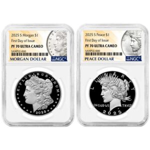 2025-S Proof $1 Morgan and Peace Silver Dollar 2pc Set NGC PF70UC FDI Morgan & Peace Label