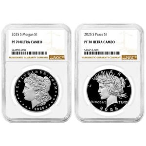 2025-S Proof $1 Morgan and Peace Silver Dollar 2pc Set NGC PF70UC Brown Label