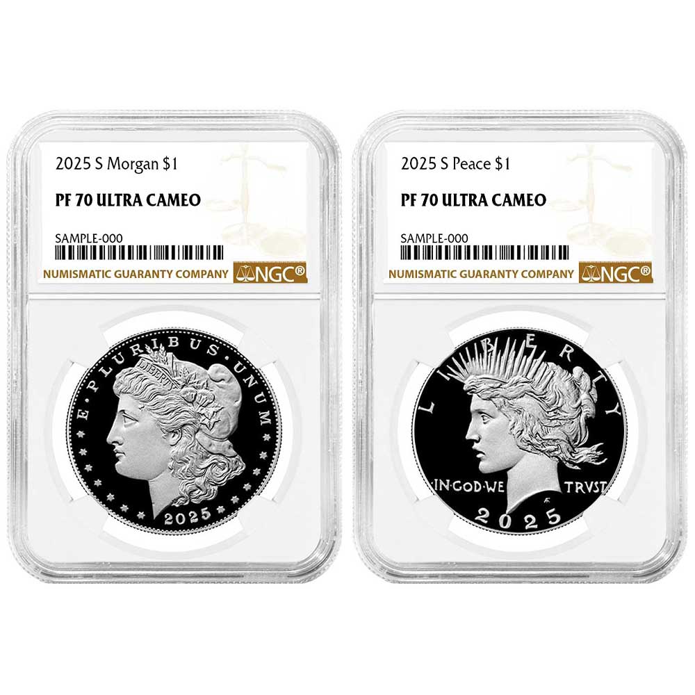 2025-S Proof $1 Morgan and Peace Silver Dollar 2pc Set NGC PF70UC Brown Label