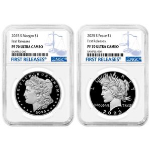 2025-S Proof $1 Morgan and Peace Silver Dollar 2pc Set NGC PF70UC FR Blue Label